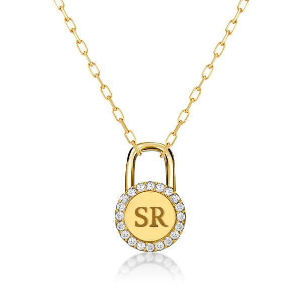 Personalized Initial Lock Pendant Necklace - Sterling Silver, Custom Engraved