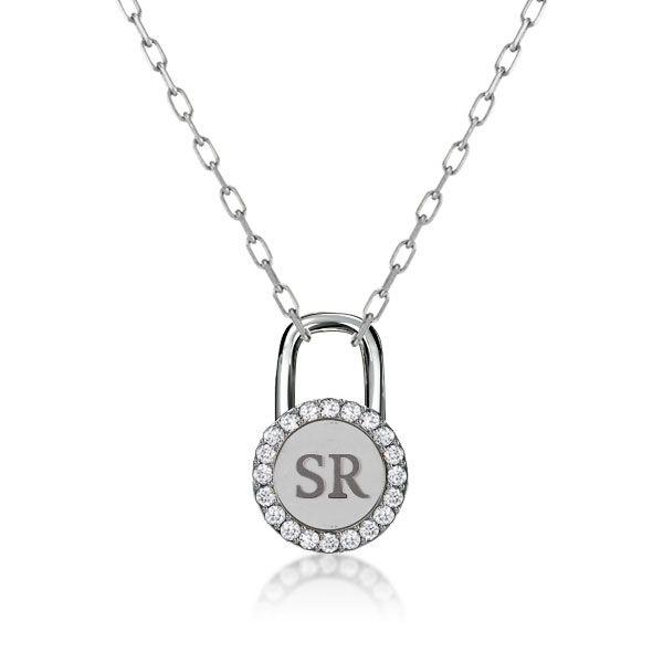 Personalized Initial Lock Pendant Necklace - Sterling Silver, Custom Engraved