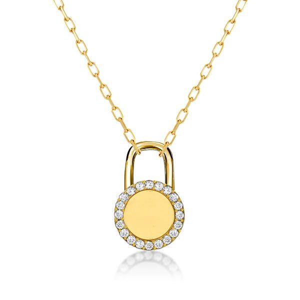 Personalized Initial Lock Pendant Necklace - Sterling Silver, Custom Engraved