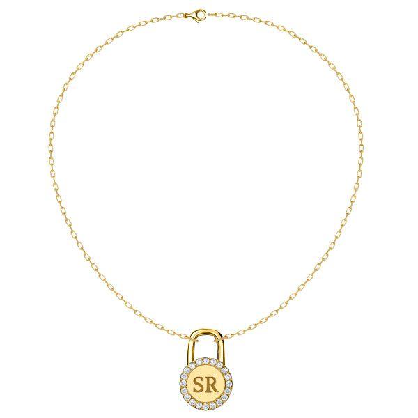 Personalized Initial Lock Pendant Necklace - Sterling Silver, Custom Engraved