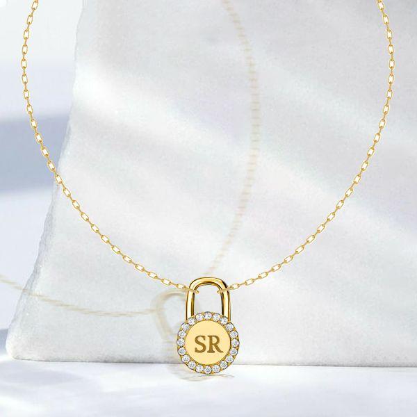 Personalized Initial Lock Pendant Necklace - Sterling Silver, Custom Engraved