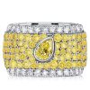 Micro-Pave Emerald and Pear Cut Yellow Topaz Eternity Band in Rhodium Plated Sterling Silver