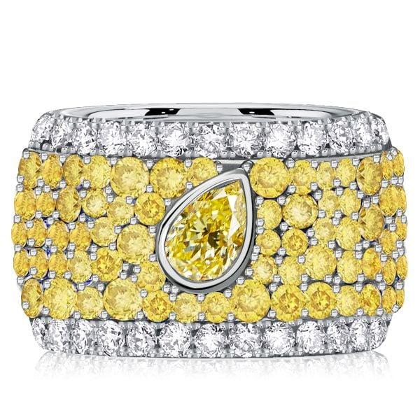 Micro-Pave Emerald and Pear Cut Yellow Topaz Eternity Band in Rhodium Plated Sterling Silver
