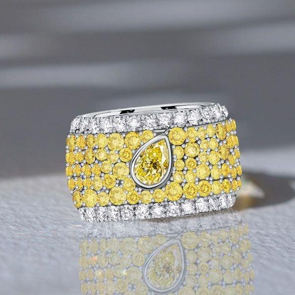 Micro-Pave Emerald and Pear Cut Yellow Topaz Eternity Band in Rhodium Plated Sterling Silver