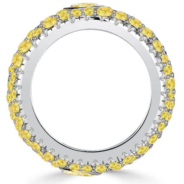 Micro-Pave Emerald and Pear Cut Yellow Topaz Eternity Band in Rhodium Plated Sterling Silver