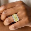 Micro-Pave Emerald and Pear Cut Yellow Topaz Eternity Band in Rhodium Plated Sterling Silver