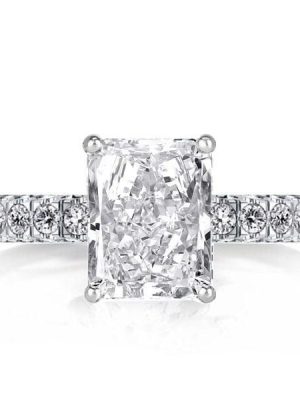 Radiant Cut Double Hidden Halo Engagement Ring in Sterling Silver, 3.00 CT. Center Stone