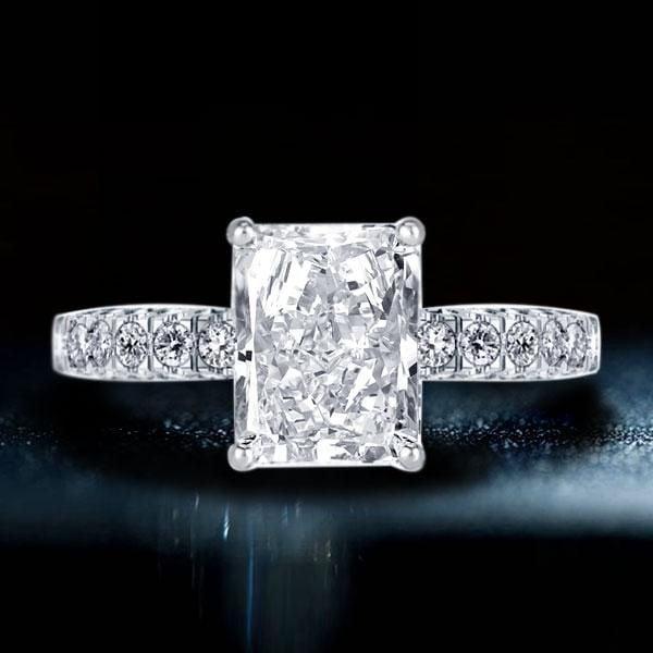 Radiant Cut Double Hidden Halo Engagement Ring in Sterling Silver, 3.00 CT. Center Stone