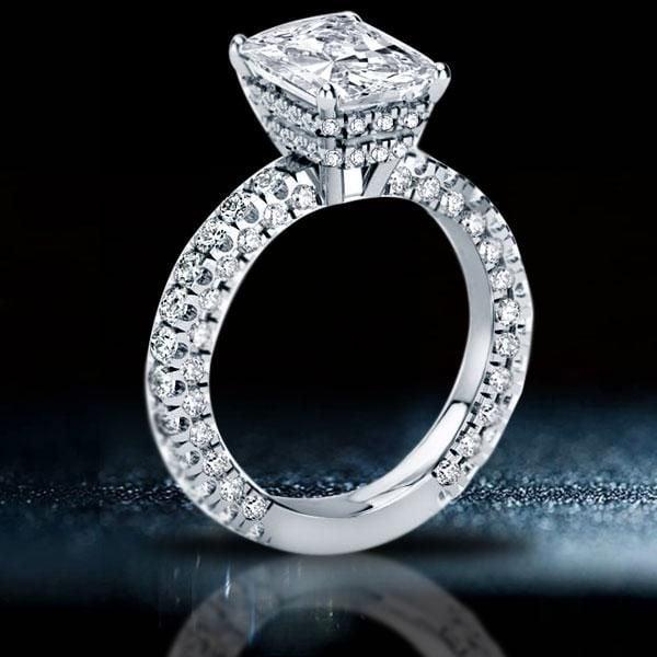 Radiant Cut Double Hidden Halo Engagement Ring in Sterling Silver, 3.00 CT. Center Stone