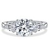 Three Stone Engagement Ring Pear Cut Center with Round Accents in Rhodium Plated Sterling Silver