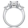 Three Stone Engagement Ring Pear Cut Center with Round Accents in Rhodium Plated Sterling Silver