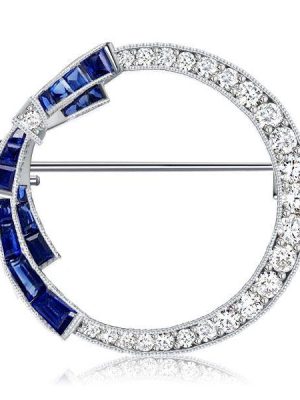Antique Style Blue Sapphire Bow Brooch - 925 Sterling Silver Plated