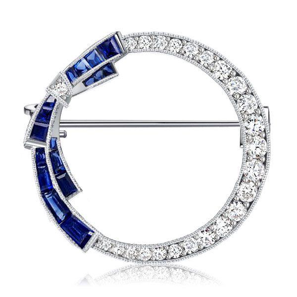 Antique Style Blue Sapphire Bow Brooch - 925 Sterling Silver Plated