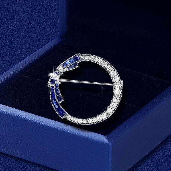 Antique Style Blue Sapphire Bow Brooch - 925 Sterling Silver Plated