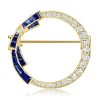 Antique Style Blue Sapphire Bow Brooch - 925 Sterling Silver Plated