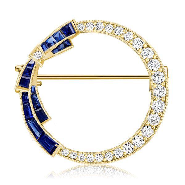 Antique Style Blue Sapphire Bow Brooch - 925 Sterling Silver Plated