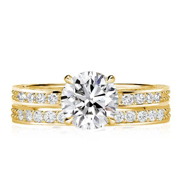 18K Gold Plated Sterling Silver White Sapphire Bridal Set with Milgrain Detail