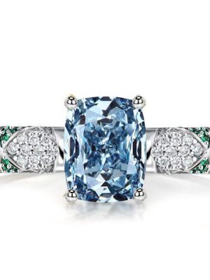 Blue Topaz Cushion Cut Engagement Ring - Sterling Silver Pave Setting
