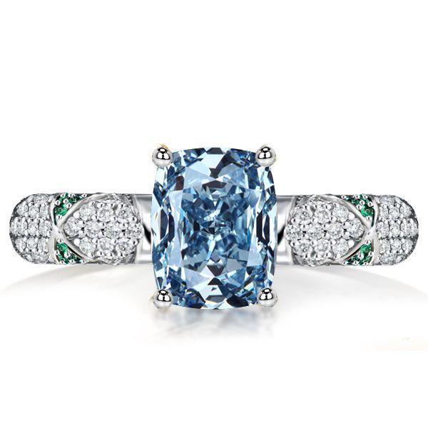 Blue Topaz Cushion Cut Engagement Ring - Sterling Silver Pave Setting
