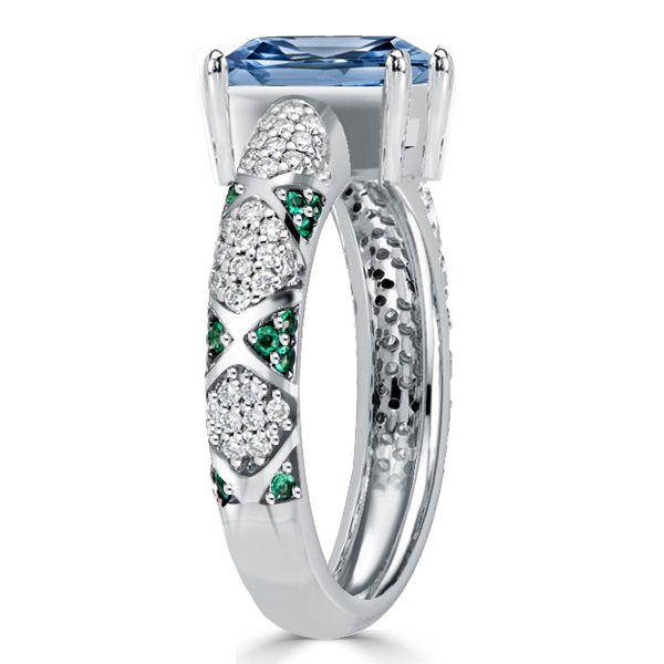 Blue Topaz Cushion Cut Engagement Ring - Sterling Silver Pave Setting