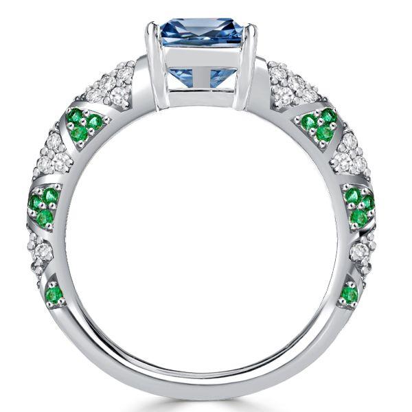 Blue Topaz Cushion Cut Engagement Ring - Sterling Silver Pave Setting