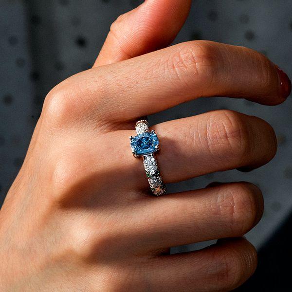 Blue Topaz Cushion Cut Engagement Ring - Sterling Silver Pave Setting