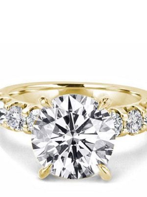Golden Round Created White Sapphire Engagement Ring - 18K Gold Plated Sterling Silver