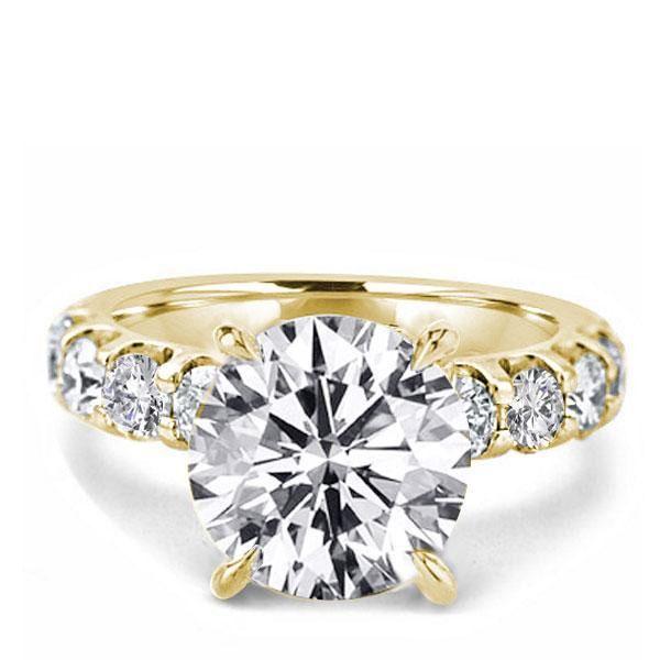 Golden Round Created White Sapphire Engagement Ring - 18K Gold Plated Sterling Silver
