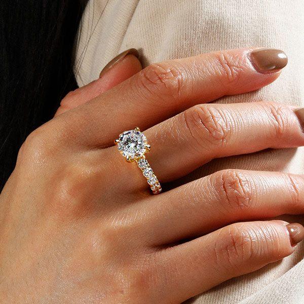 Golden Round Created White Sapphire Engagement Ring - 18K Gold Plated Sterling Silver
