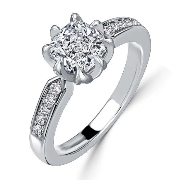 8 Prong Cushion Cut Engagement Ring for Women in Sterling Silver