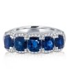 Halo Cushion Created Sapphire Wedding Band in Sterling Silver