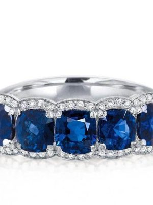 Halo Cushion Created Sapphire Wedding Band in Sterling Silver
