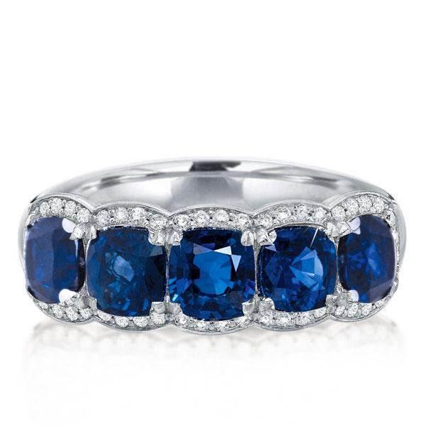 Halo Cushion Created Sapphire Wedding Band in Sterling Silver