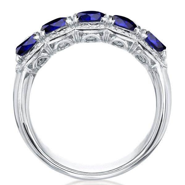 Halo Cushion Created Sapphire Wedding Band in Sterling Silver