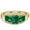 5 Stone Emerald Cut Emerald Green Engagement Ring in 18K Gold Plated Sterling Silver