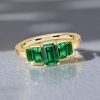 5 Stone Emerald Cut Emerald Green Engagement Ring in 18K Gold Plated Sterling Silver