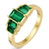 5 Stone Emerald Cut Emerald Green Engagement Ring in 18K Gold Plated Sterling Silver