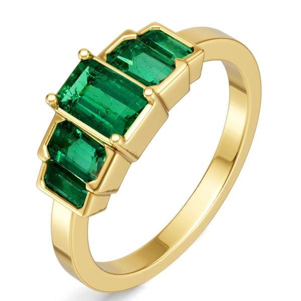 5 Stone Emerald Cut Emerald Green Engagement Ring in 18K Gold Plated Sterling Silver