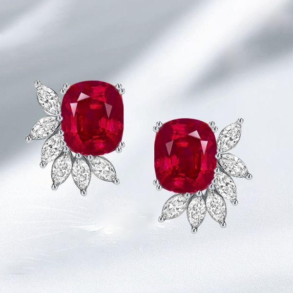 Ruby & Marquise Sterling Silver Stud Earrings - 15 CT. TW.