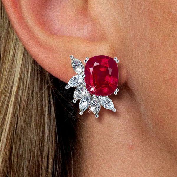 Ruby & Marquise Sterling Silver Stud Earrings - 15 CT. TW.