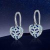Micro-Pave Aquamarine Blue Sapphire Heart Drop Earrings in Rhodium Plated Sterling Silver