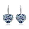 Micro-Pave Aquamarine Blue Sapphire Heart Drop Earrings in Rhodium Plated Sterling Silver