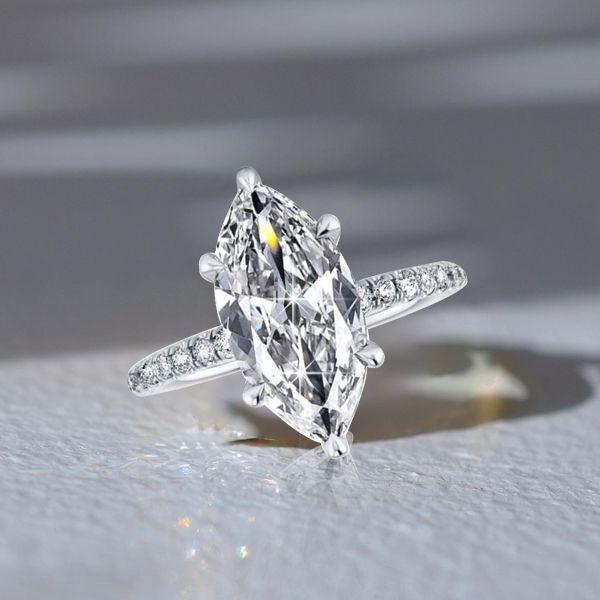 Marquise Cut Created White Sapphire Engagement Ring - 925 Sterling Silver