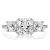 Cushion Cut Sterling Silver Three Stone Engagement Ring - Double Prong Setting
