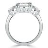 Cushion Cut Sterling Silver Three Stone Engagement Ring - Double Prong Setting