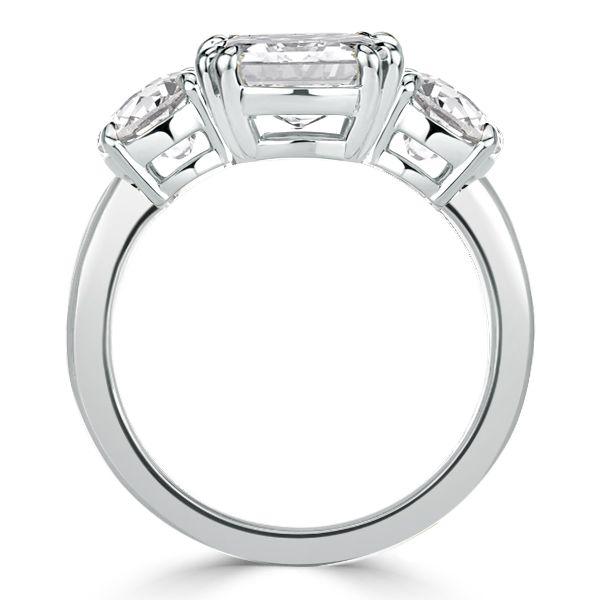 Cushion Cut Sterling Silver Three Stone Engagement Ring - Double Prong Setting