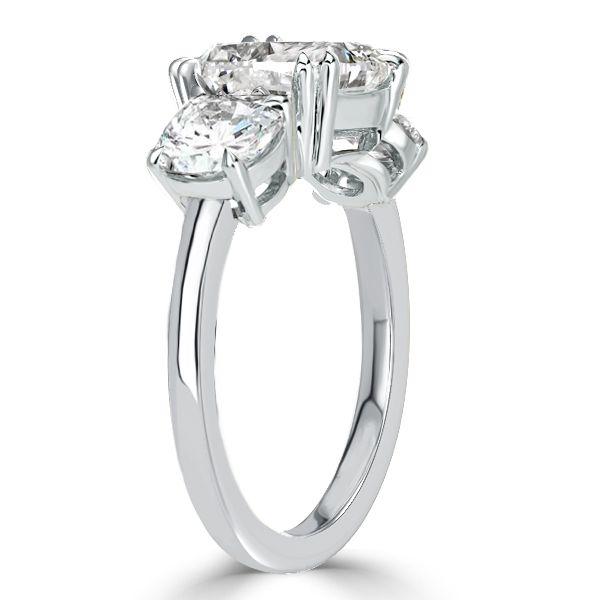 Cushion Cut Sterling Silver Three Stone Engagement Ring - Double Prong Setting