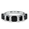 Princess Cut Black Cubic Zirconia Wedding Band - 925 Sterling Silver Stacking Ring