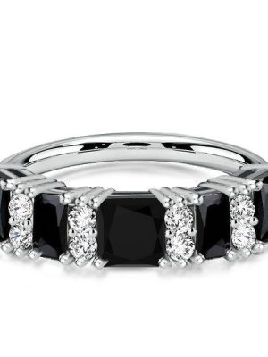 Princess Cut Black Cubic Zirconia Wedding Band - 925 Sterling Silver Stacking Ring