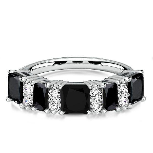 Princess Cut Black Cubic Zirconia Wedding Band - 925 Sterling Silver Stacking Ring